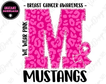 Mustangs Cancer Png, Cancer Awareness Png, Digital Download, Mustangs Png, Breast Cancer Png, Leopard Png, Silhouette, Cricut Files