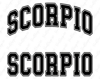 Scorpio Svg, Download digitali, Arc Scorpio Svg, Zodiac Svg, Varsity Font Svg, Horoscope Svg, College Font Svg, File Svg per Cricut