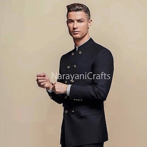 Stylish Colloection of Dark Navy Blue Jodhpuri Suit Men s Bandgala Wedding Party Outfit