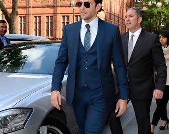 Terno Bandhgala Azul Elegante Jodhpuri Calça Casaco de Casamento de 3 Peças