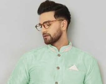 NarayaniCrafts Indian Decent Mint Green Stylish Ethnic Tradition  Kurta Pajama For Men.