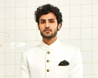 Embroidered Off White Sherwani for Men Stylish Wedding Party Wear