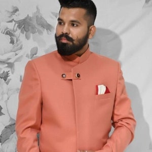 Designer Stylish Peach color jodhpuri Bandgala suit for men for wedding party reception and events and festive