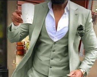 Handmade Designer Light Green 3 piece coat pant jacket jodhpuri Bandgala suit for men for wedding reception party and events