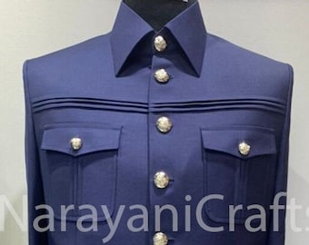 Blue Color Safari Suit Suiting Fabric  Ethnic Wedding Groom Attire.