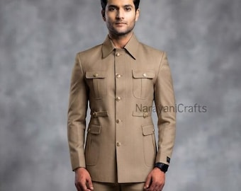 Stylish Beige Safari Suit Men's Wedding & Party Attire.
