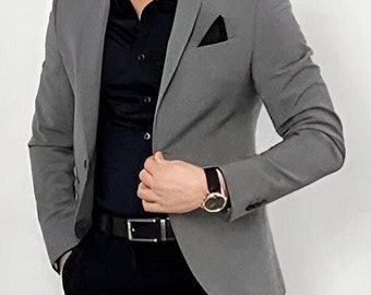 Dark Gray Color Suiting Fabric Handmade Two Piece Coat Pant Suit