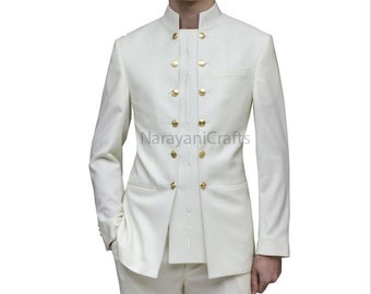 Handmade Decent Ivory Color Safari Suit for men for wedding and events and party and casual wear