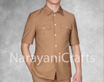 New handmade designer Light Brown color safari suit for men casual wear and parties wedding and festive occasions