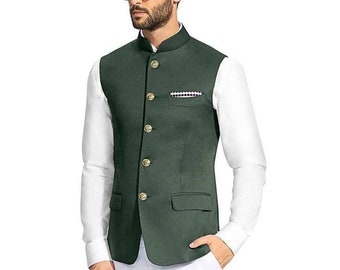 Ethnic Designer partywear dark green waist coat jacket for men for wedding party reception and events