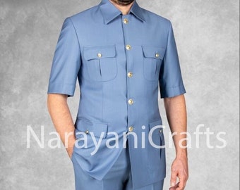 Handmade traditional  sky blue safari suit for men for casual wear and party and daily wear