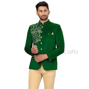 Green Embroidered Jodhpuri Suit Men s Bandhgala Wedding Outfit