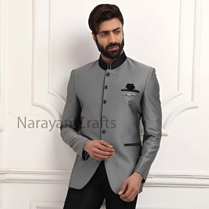 Stylish Colloection of Dark Gray Jodhpuri Suit Men s Bandhgala Wedding Reception Outfit