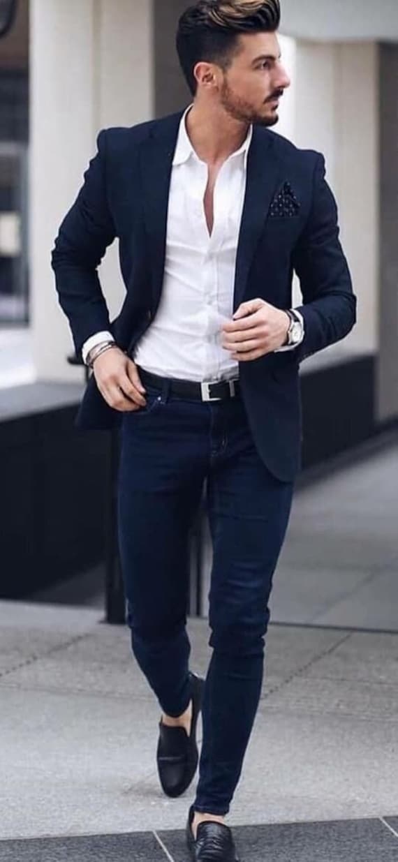 Stylish Navy Blue Two Piece Suit for Men for Wedding and Events 