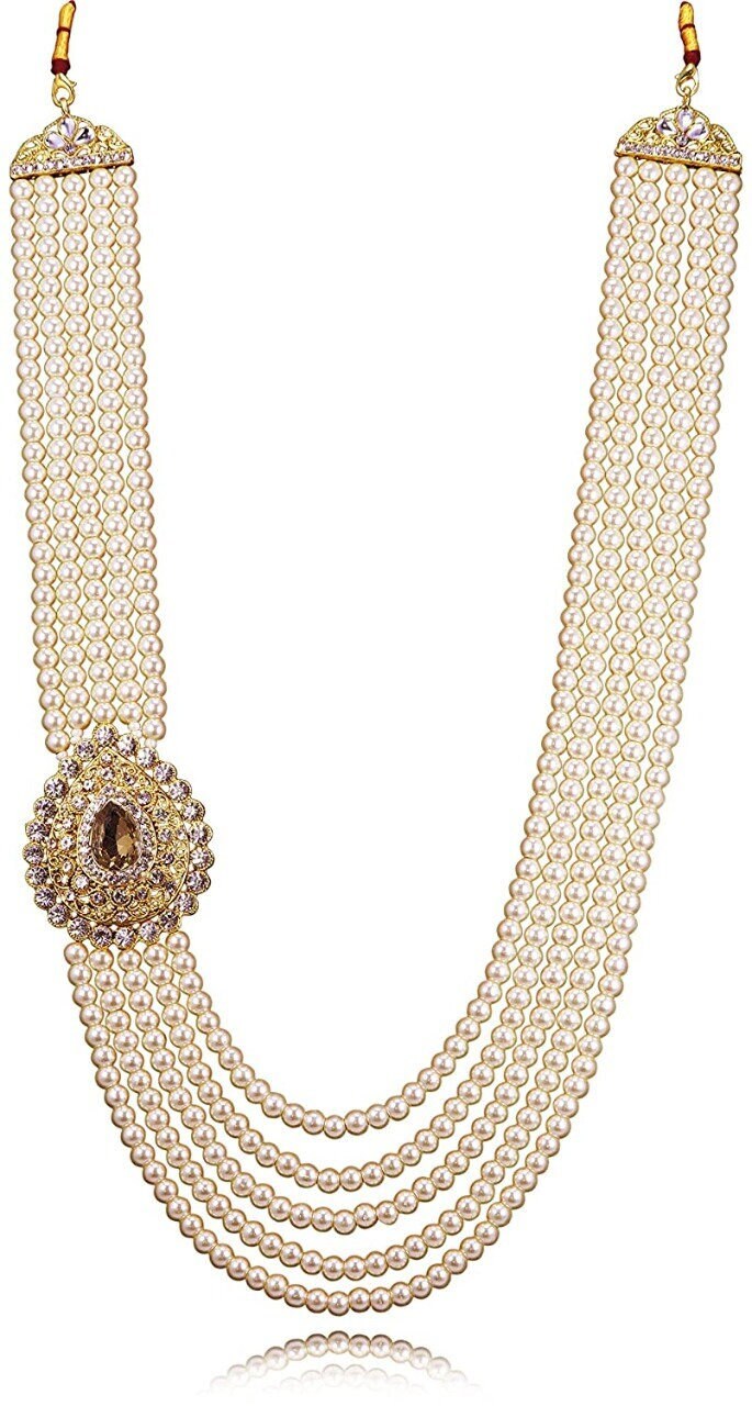 Five Layers White Pearl Beads Dulha Groom Sherwani Necklace moti