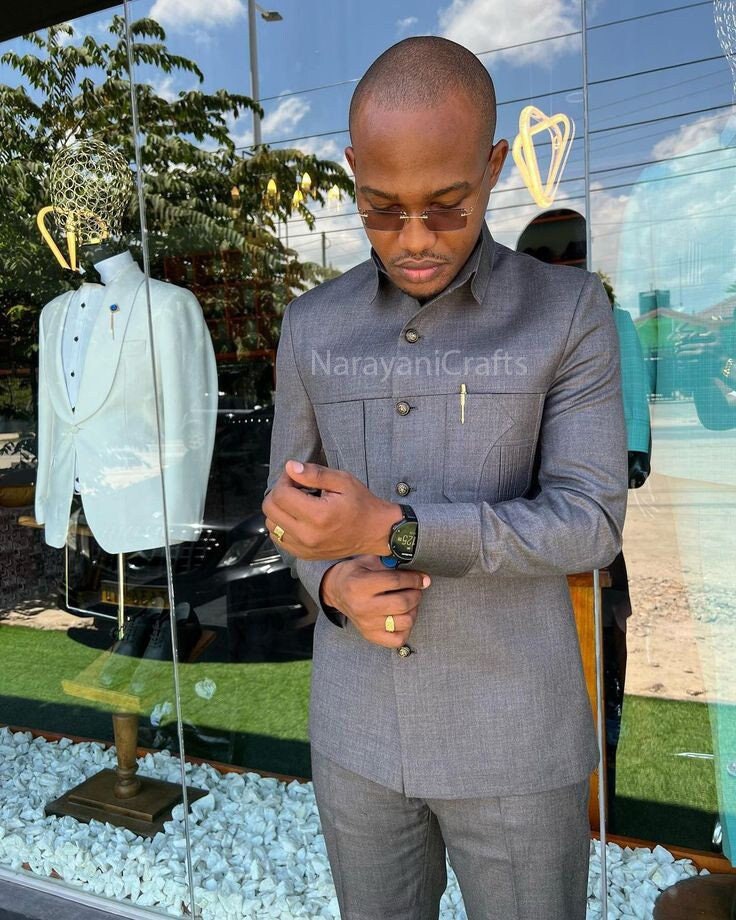 Dark Grey Safari Suit Stylish Men s Wedding Suit
