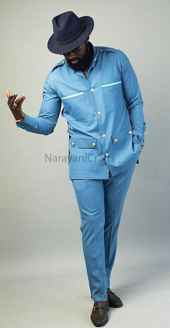 Stylish Decent Blue Safari Suit for Men for Wedding and Events and Party and Casual Wear Etsy New Zealand