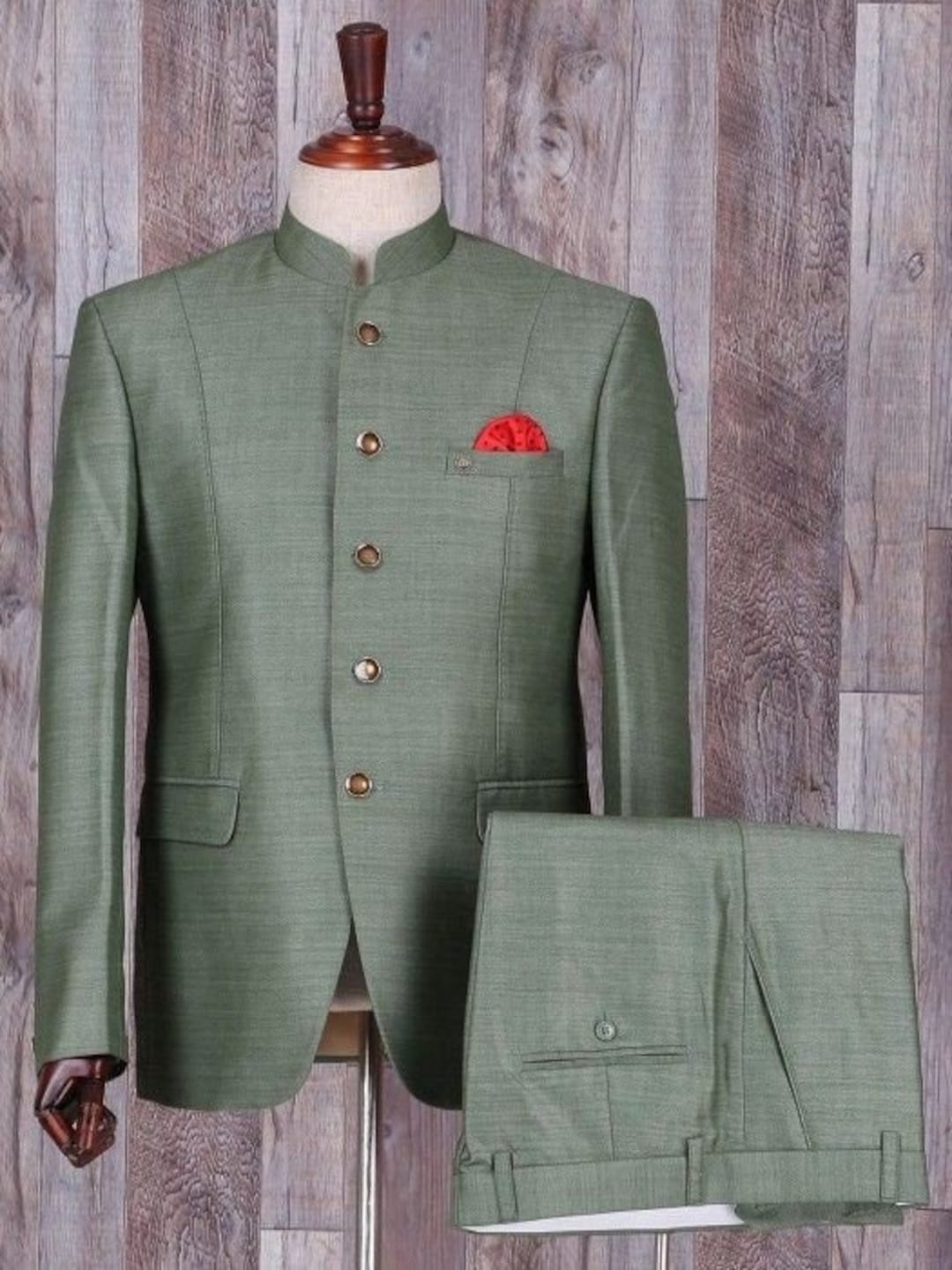 Buy Laurel Green Resham Embroidered Silk Jodhpuri Suit Online | Samyakk