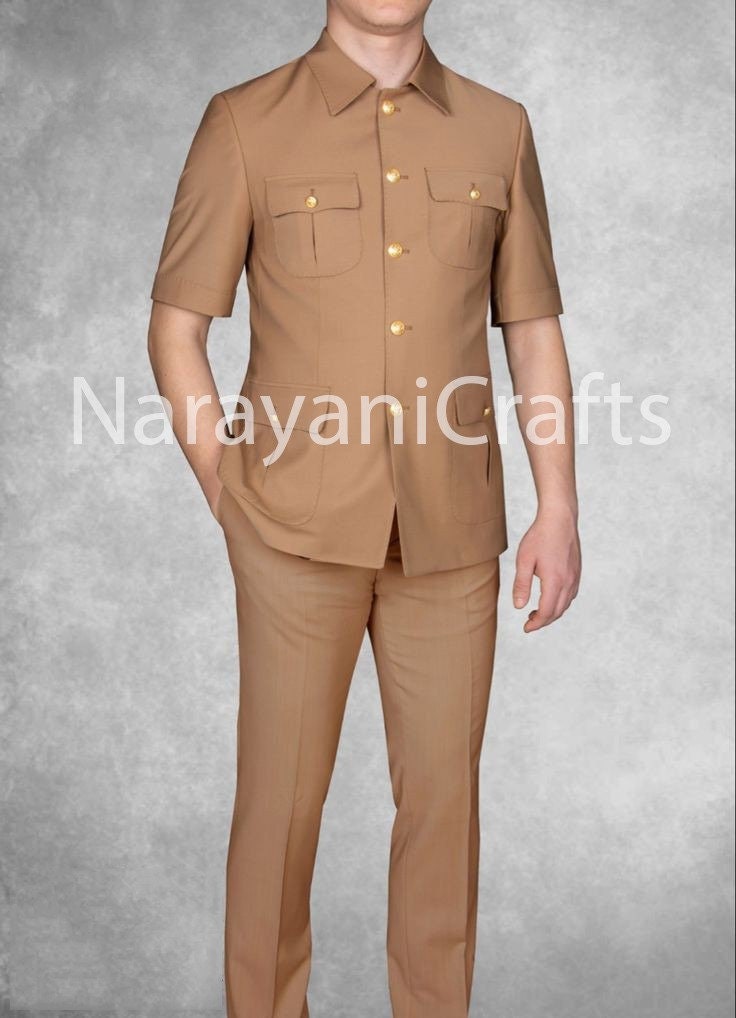 Buy Abhi Fashion Men's Formal Unstitched Poly Cotton Safari Suit Fabric  Self Design (3 Meter) (BEIGE) at Amazon.in