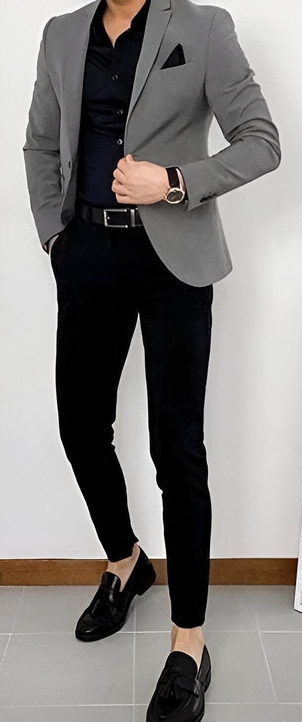 Dark Gray Suit Handmade Two Piece Coat Pant for Weddings