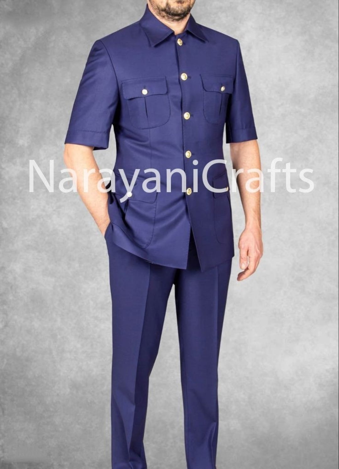 New Ethnic Blue Color Safari Suit for Men for Parties and Festive Occasions and Events and