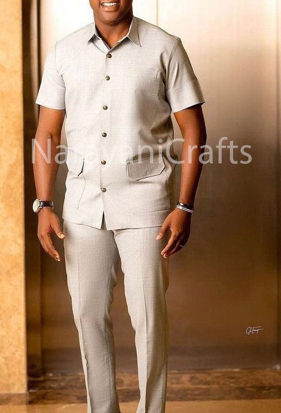 New Designer Stylish Handmade Dark Grey Color Safari Suit for Groom Men for  Wedding Reception Party and Events 