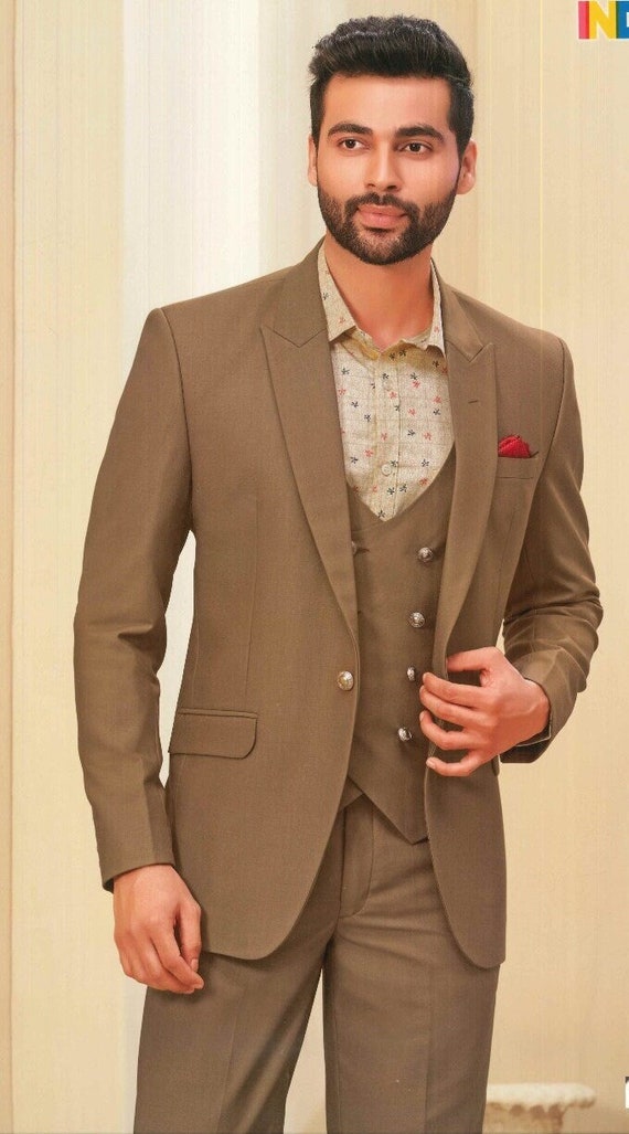 Buy Men Suits Elegant Designer 3 Piece Suit, Green Wedding Groom Wear One  Button Slim Fit Coat Pant Suit Online in India - Etsy
