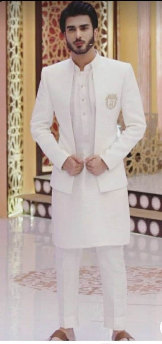 New Designer Handmade White Coat Pant Kurta Suit for Men for Wedding Party  Reception and Events and Festive Occasions 