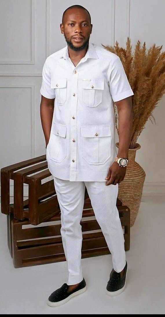 Handmade Decent White Safari Suit for Men for Wedding and Events and Party  and Casual Wear 