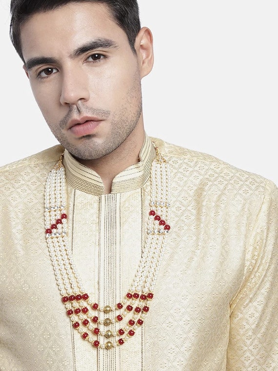 4 Layered Traditional Gold Plated Dulha Moti Mala With Stone