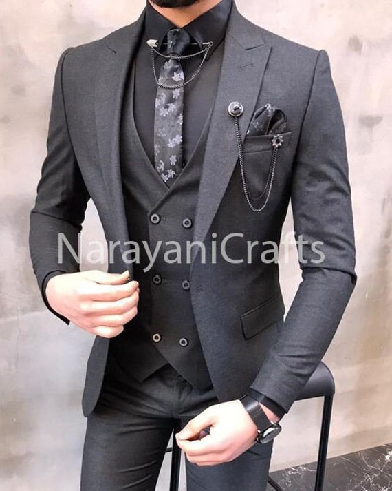 Dark Grey Three Piece Suit: Stylish Wedding Suit - Etsy