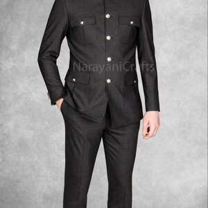 Men's High Fashion 3 Button Black Safari Military Style Zoot Suit main image 0