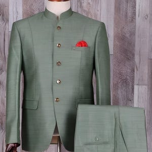 Green Jodhpuri Suit Stylish Silk Bandhgala for Men