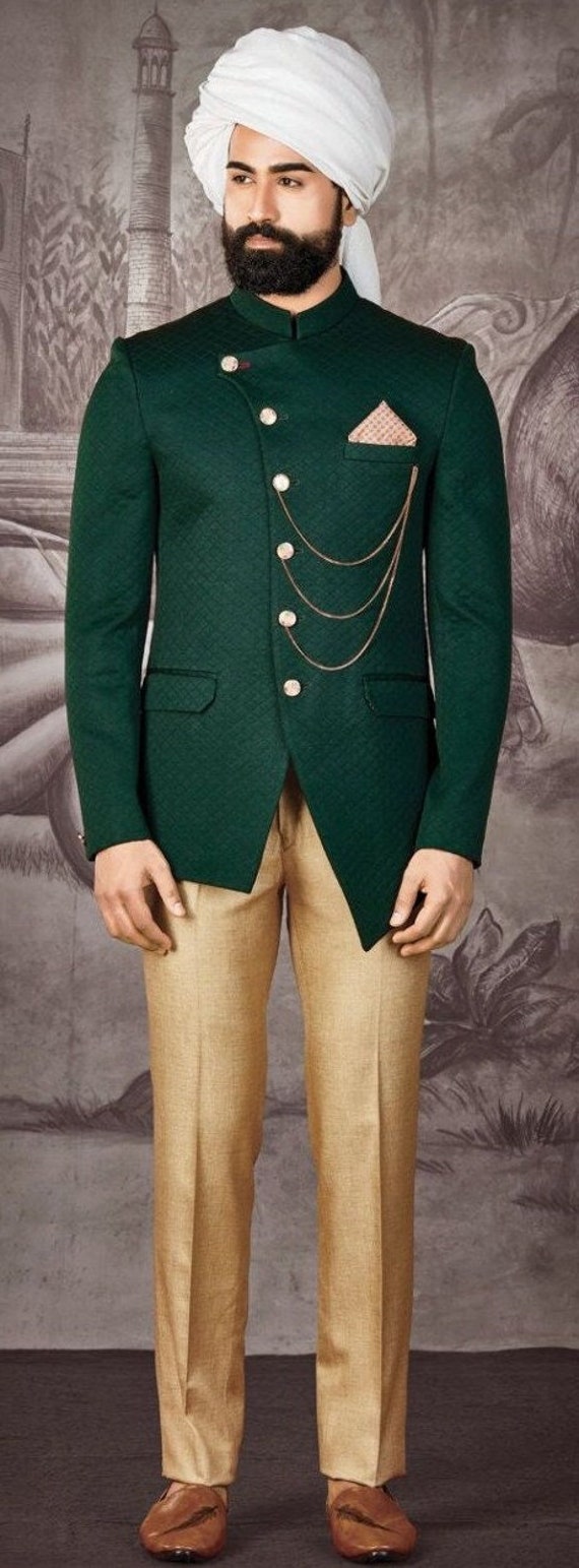 Solid bottle green colored terry rayon tuxedo suit | Tuxedo for men,  Designer suits for men, Green suit men
