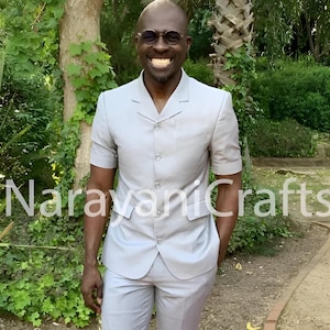 Handmade Gray Safari Suit Men s Wedding & Party Attire