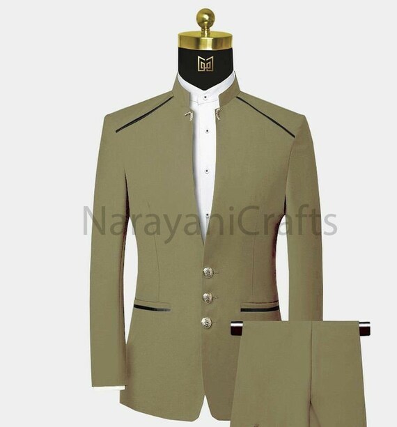 Buy Dark Green Terry Rayon Satin Bandhgala Suit Online at Best Price |  Cbazaar