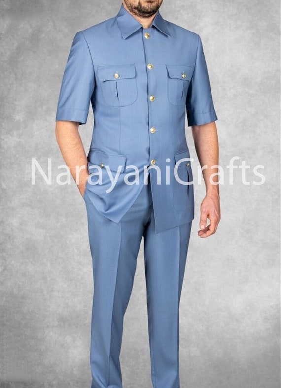 Handmade Traditional Sky Blue Safari Suit for Men for Casual Wear and Party  and Daily Wear -  Canada