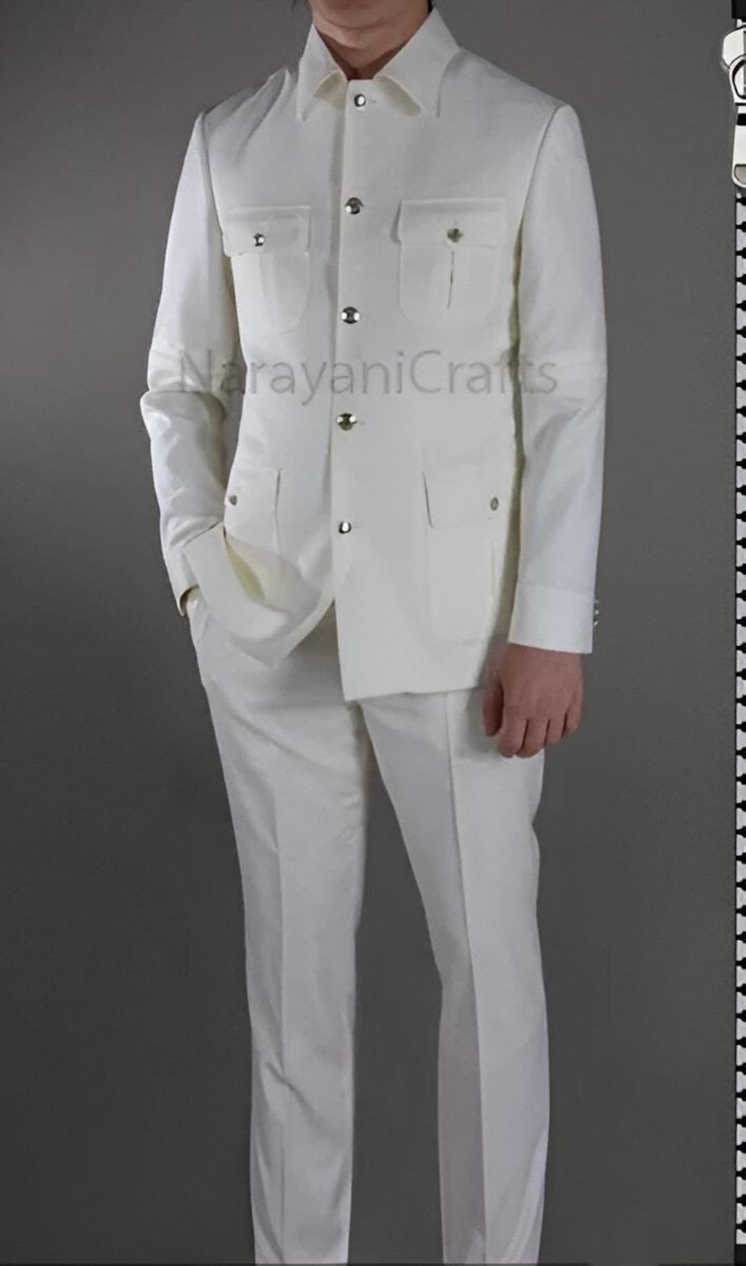 Buy Handmade off White Safari Suit Men S Wedding Party Wear Online in  India