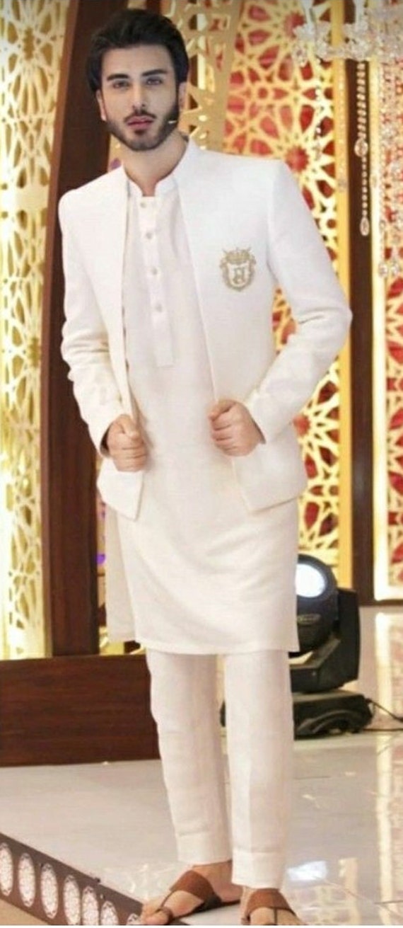 New Designer Handmade White Coat Pant Kurta Suit for Men for Wedding Party  Reception and Events and Festive Occasions 