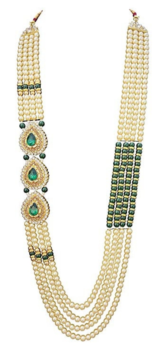 Pearl Base Metal and Dulha Moti Mala Haar Necklace for Men s