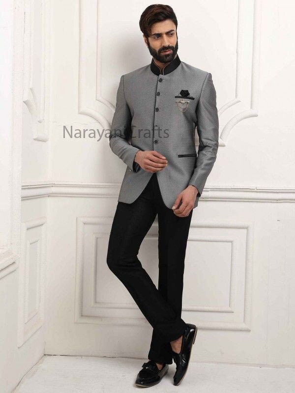 Dark grey jodhpuri suit hot sale