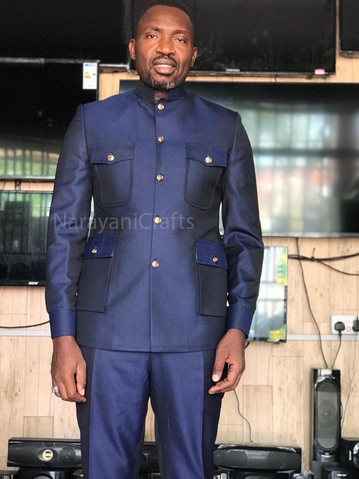 Handmade Decent Navy Blue Safari Suit for Men for Wedding and Events and Party and Casual Wear