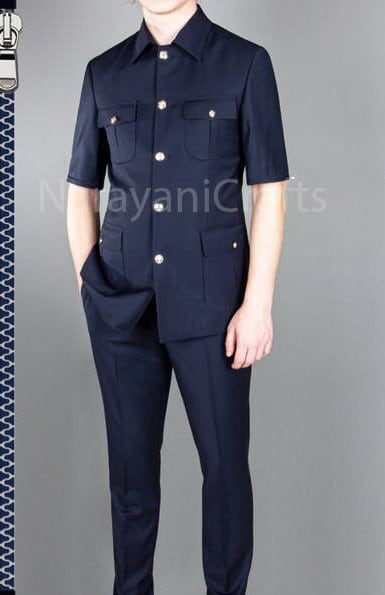 Stylish Navy Blue Safari Suit Men S Wedding & Party Wear - Etsy