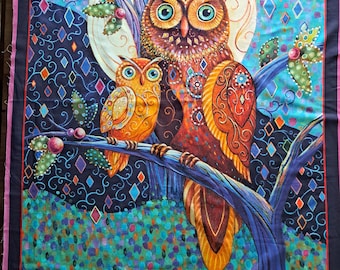 Cotton Owl Panel, Sewing Panel, Quilting Panel