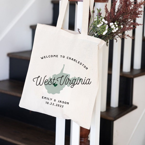 West Virginia Wedding Tote - Custom Wedding Tote Bag - West Virginia Wedding Favor - Charleston Welcome Bag - Charleston Wedding Tote