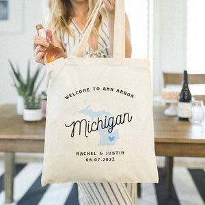 Michigan Welcome Bags - Michigan Wedding Tote - Michigan Wedding Favor - Grand Rapids Tote Bag - Custom Wedding Tote Bag - Ann Arbor Wedding