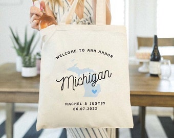 Michigan Welcome Bags - Michigan Wedding Tote - Michigan Wedding Favor - Grand Rapids Tote Bag - Custom Wedding Tote Bag - Ann Arbor Wedding