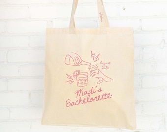 Hand Drawn Trendy Bachelorette Tote - Club Bachelorette - Aesthetic Bach Tote - Bubbly Bach Welcome Tote - Social Club Bach - Lightning Bolt
