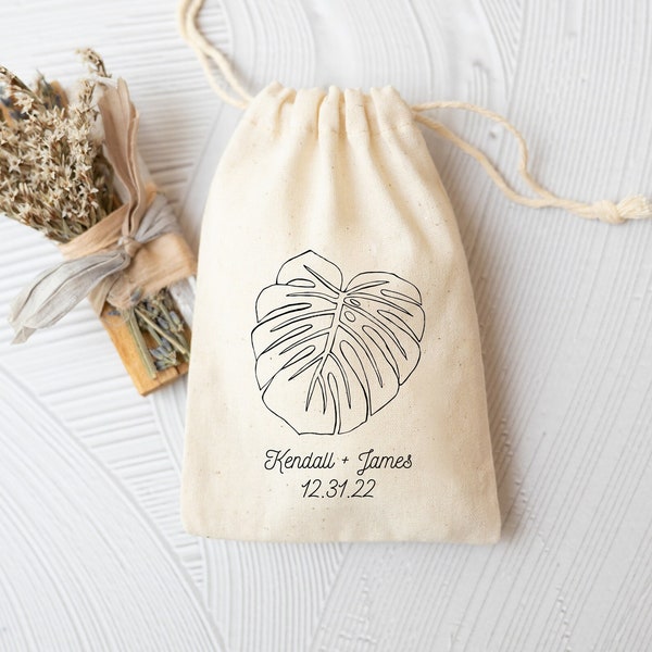 Tropical Wedding Favors - Monstera Leaf Welcome Bag - Tropical Wedding Favor Bag - Beach Wedding Favor Bag - Destination Wedding Welcome Bag