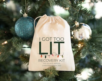 Christmas Party Favors - I Got Too Lit Recovery Kit Favor - Holiday Hangover Kit Bag - Adult Christmas Party Favors - Christmas Hangover Kit